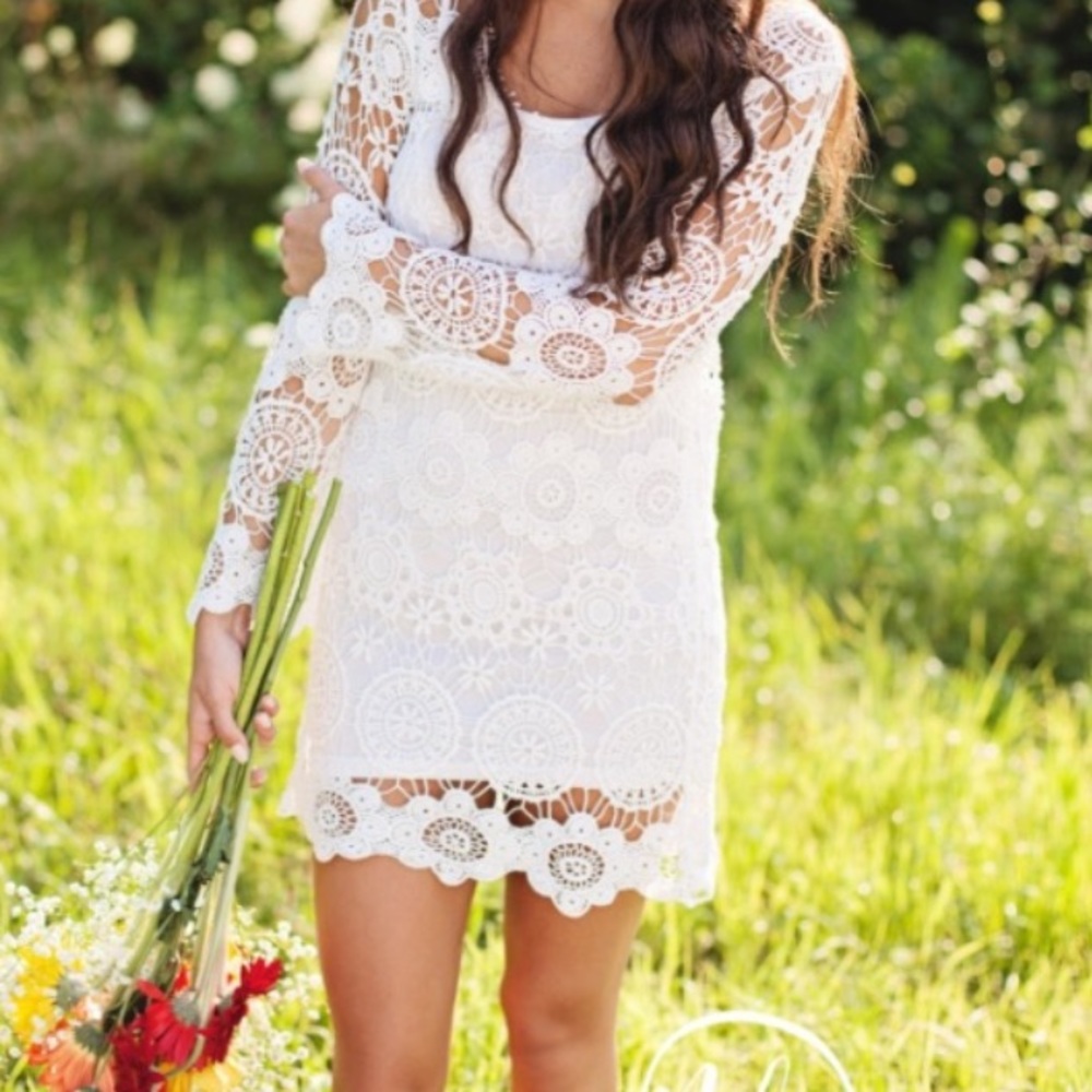 White Long Sleeve Coverup Mini Dress